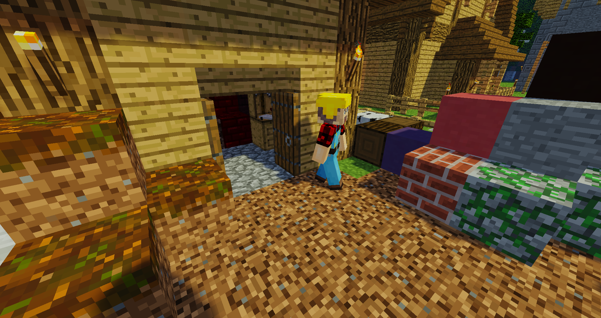Группа игроков в Minecraft, строящих большой замок вместе