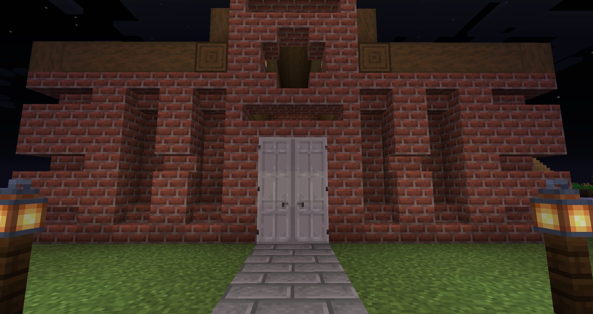 Красивый дом в Minecraft на фоне заката