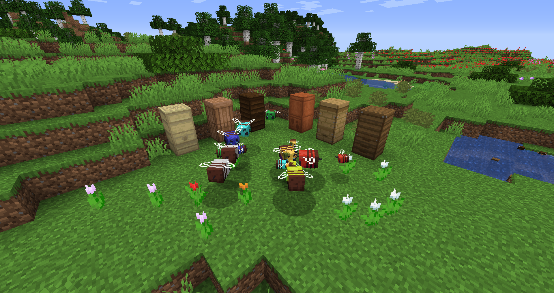 Пример автоматизированной пасеки с модом Productive Bees в Minecraft