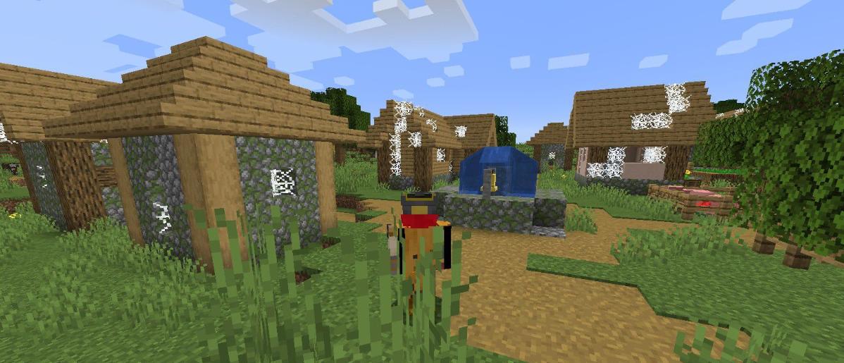 Игровой процесс с Village Spawn Point: деревня с точкой возрождения и сундуком