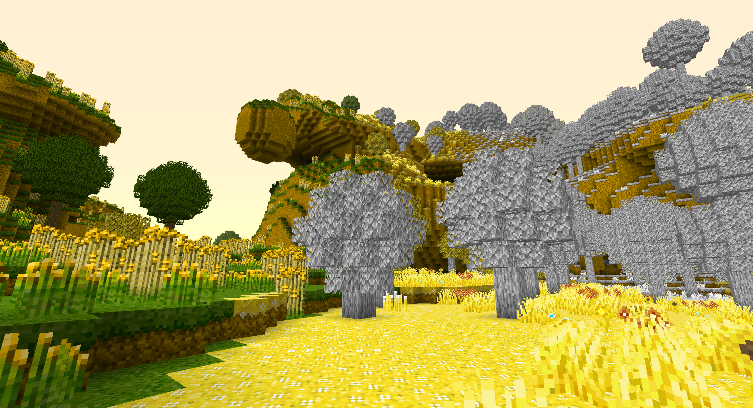 Красивый дом игрока в Minecraft на фоне заката