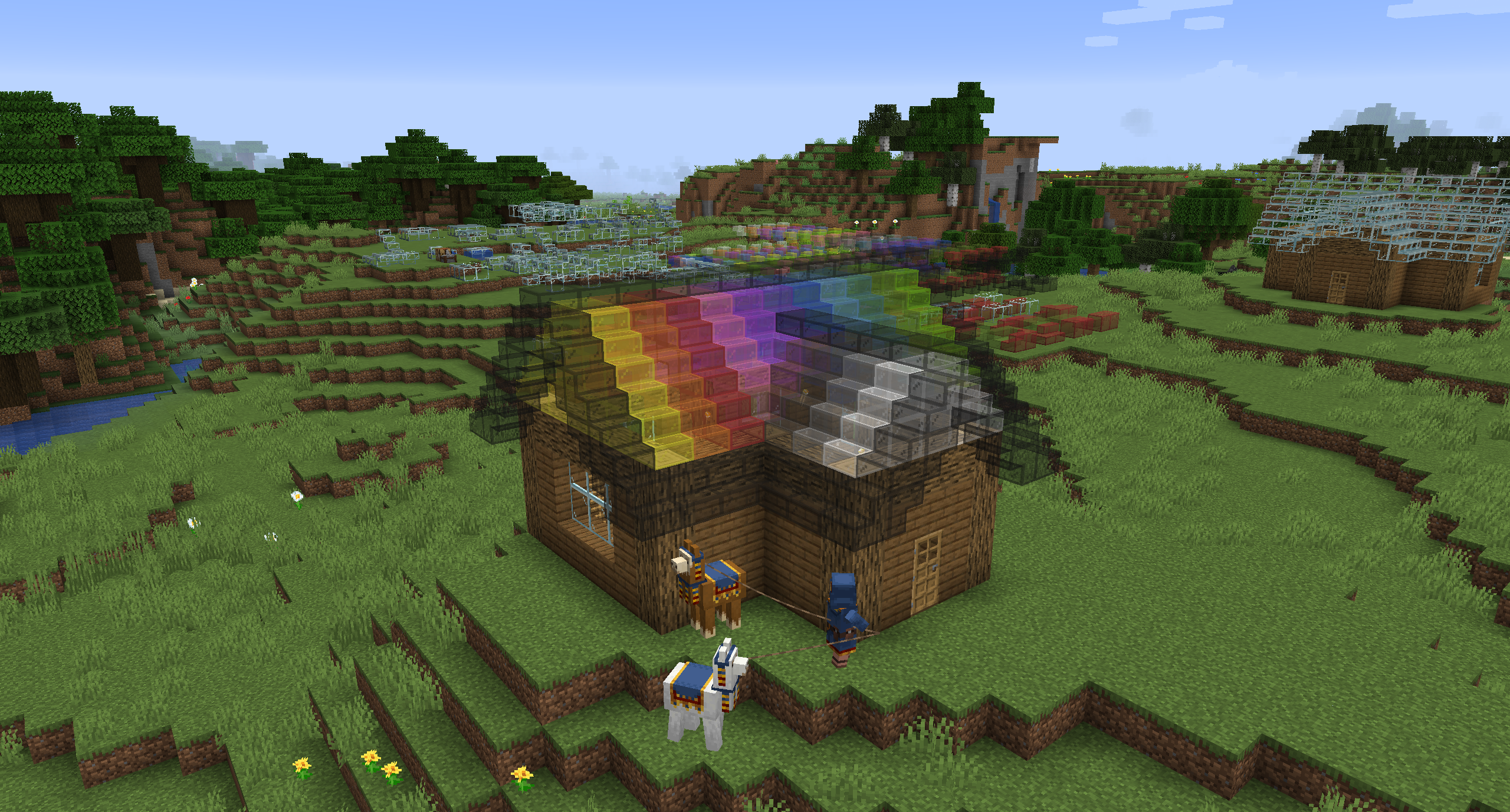 Игроки взаимодействуют на сервере Minecraft в режиме выживания