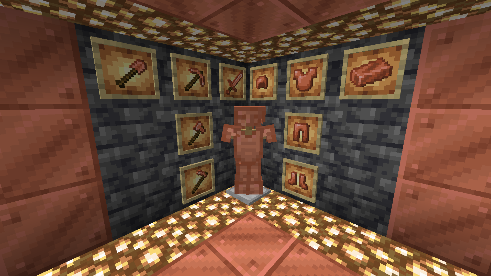 Игрок в Minecraft добывает алмазы в пещере при помощи кирки