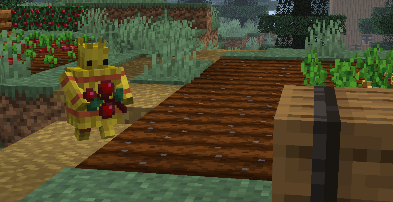 Игрок в Minecraft использует новый меч, созданный из материалов соломенных големов