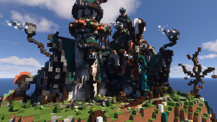 Скриншот сервера Hypixel с мини-играми Bed Wars и SkyBlock