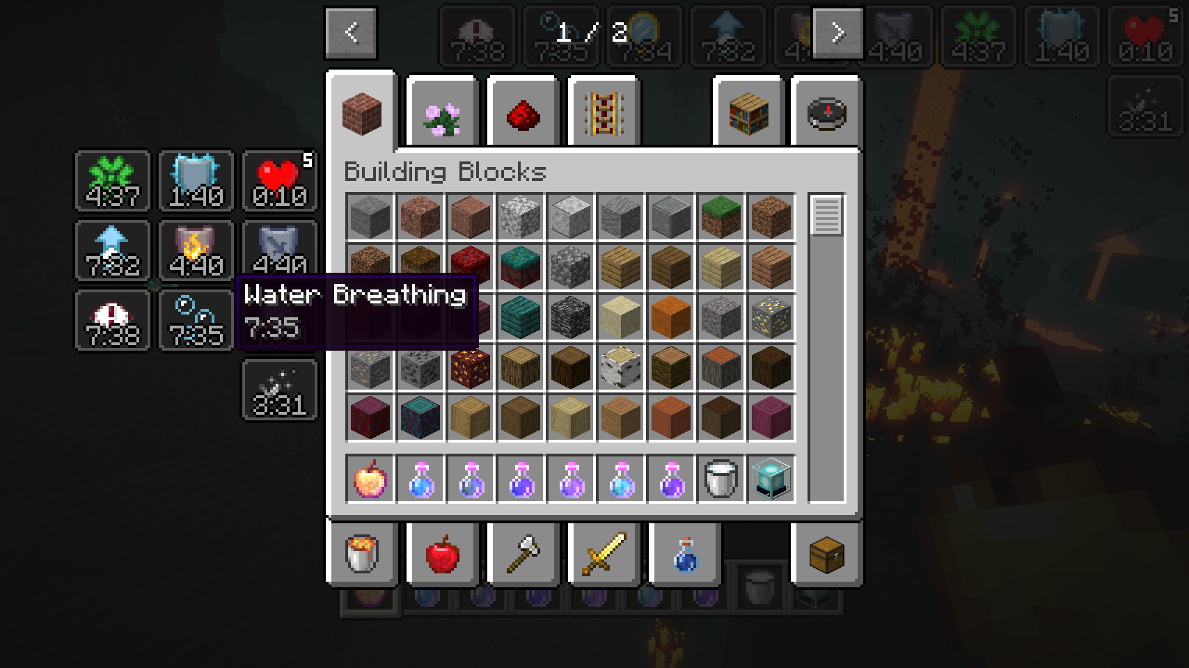 Пейзаж Нижнего мира (Незера) в Minecraft с лавой, грибными лесами и крепостью