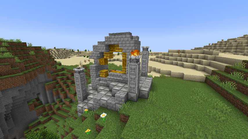 Закат в Minecraft над океаном с видом на горы