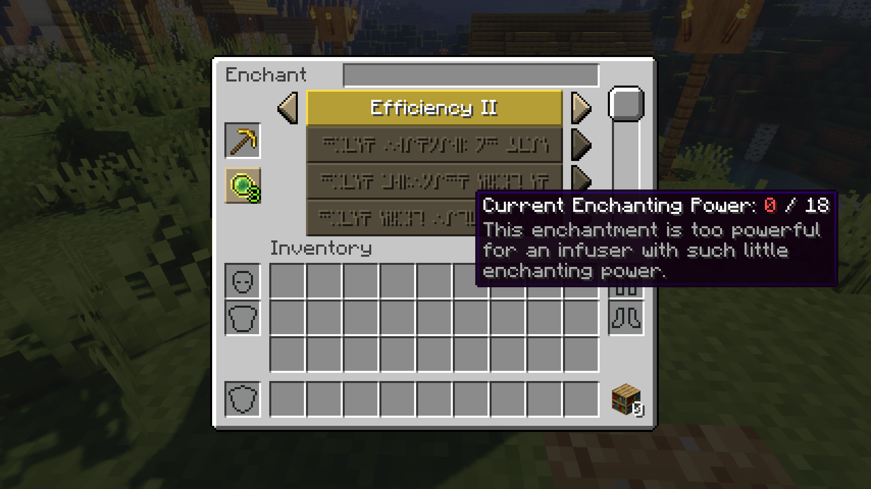 Процесс крафта Enchanting Infuser в инвентаре Minecraft