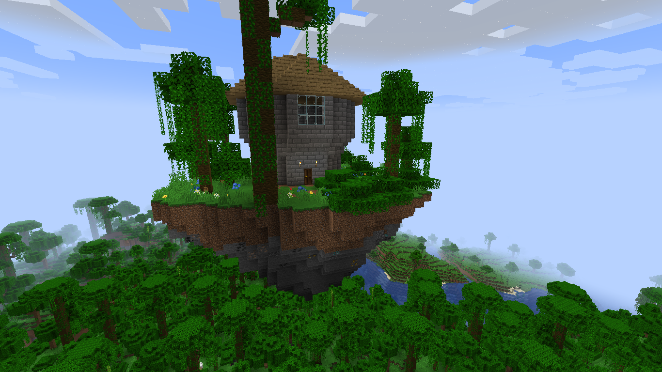 Красивый построенный замок в Minecraft с детализированным ландшафтом