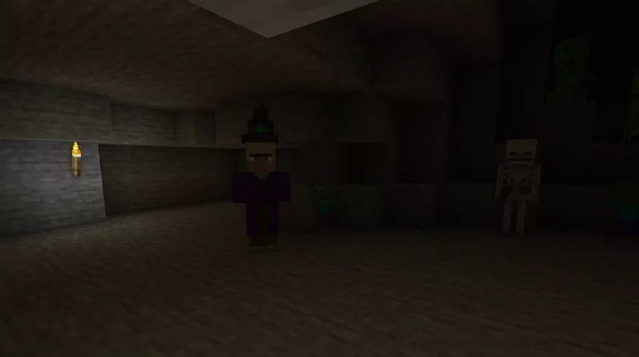 Красивый закат в Minecraft с видом на построенный игроком замок