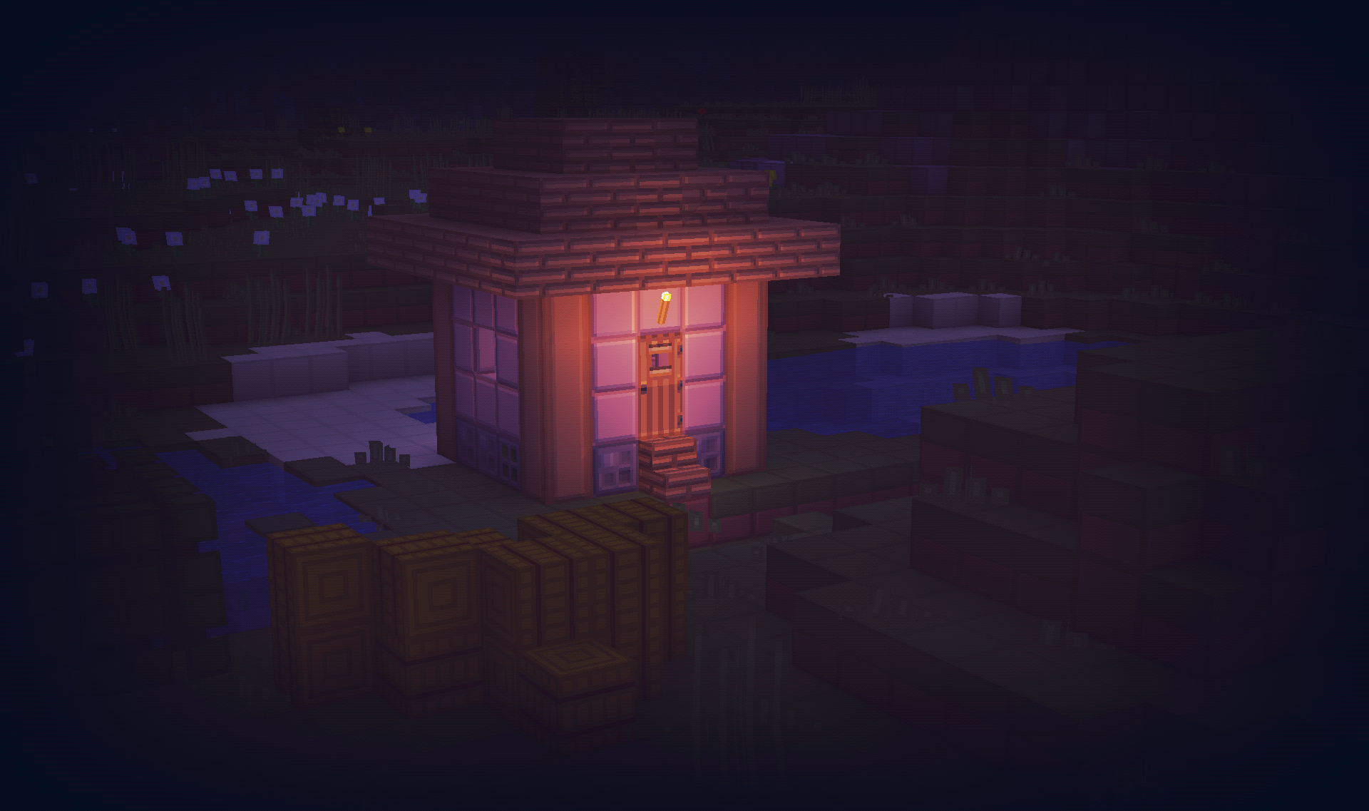 Геймплей Minecraft с шейдерами Stracciatella в пещере