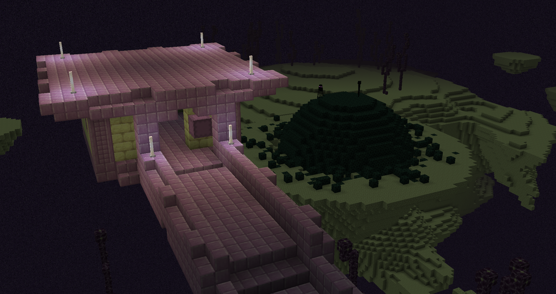 Крупный план эпичной постройки замка в Minecraft с детализированными стенами и башнями