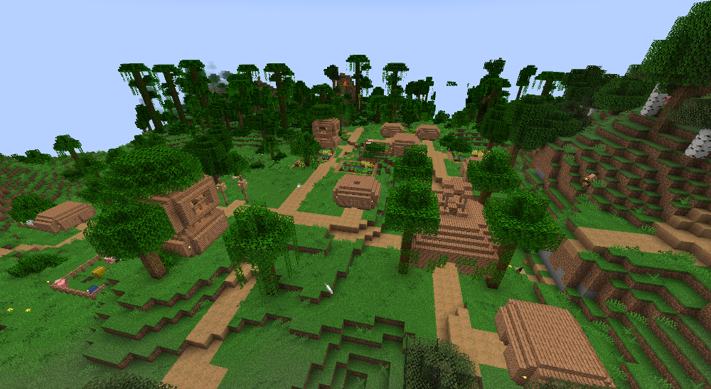 Болотная деревня с домами на сваях и лодками в Minecraft