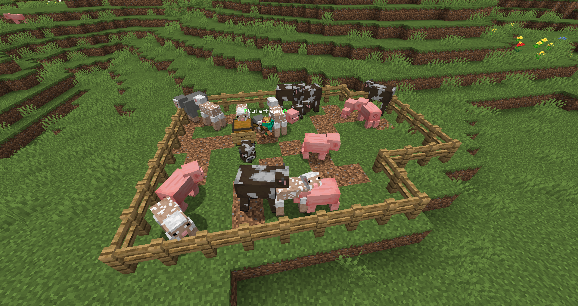 Игрок в Minecraft строит дом из блоков