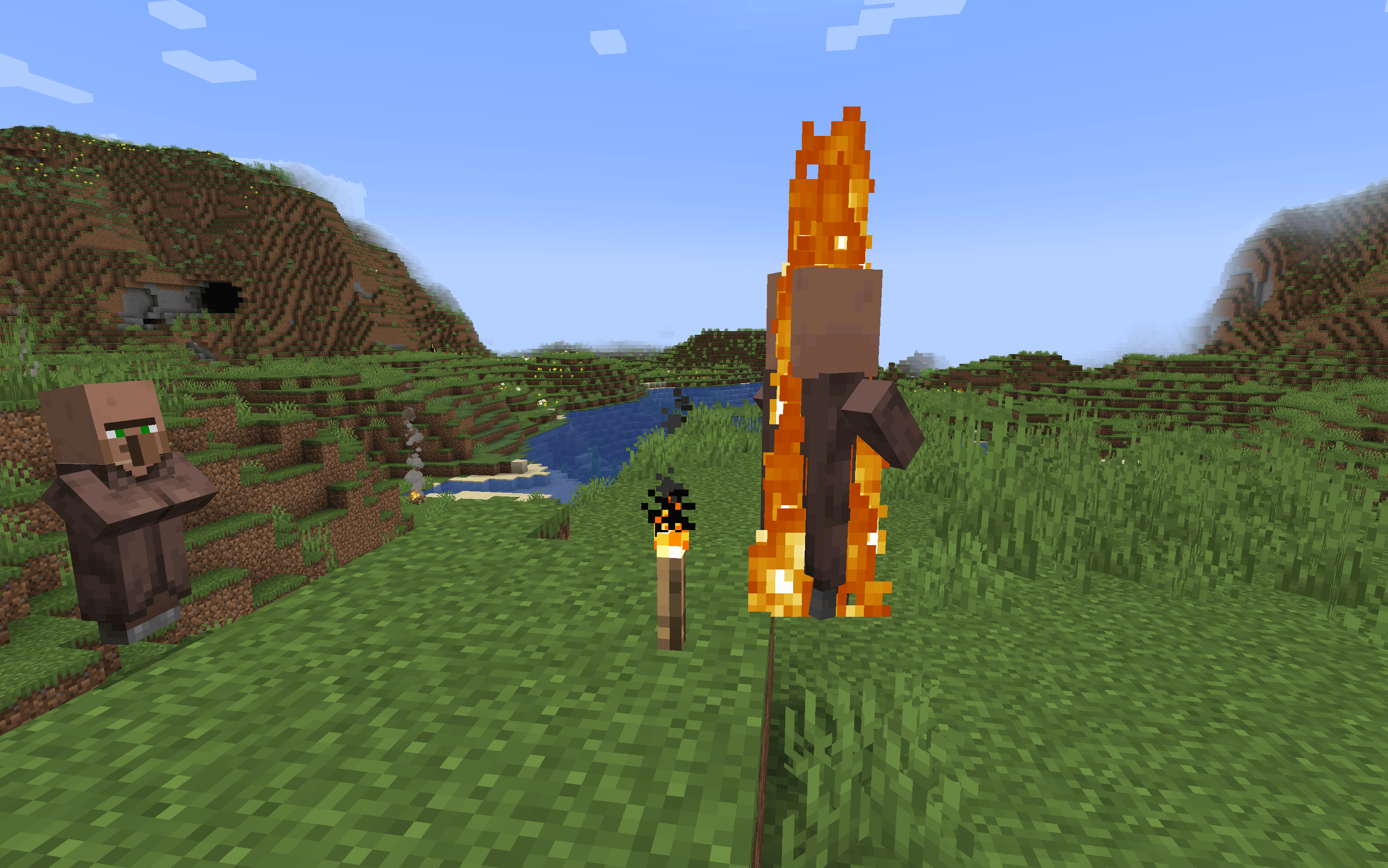 Крупный план игрока в Minecraft с алмазной киркой на фоне пещеры