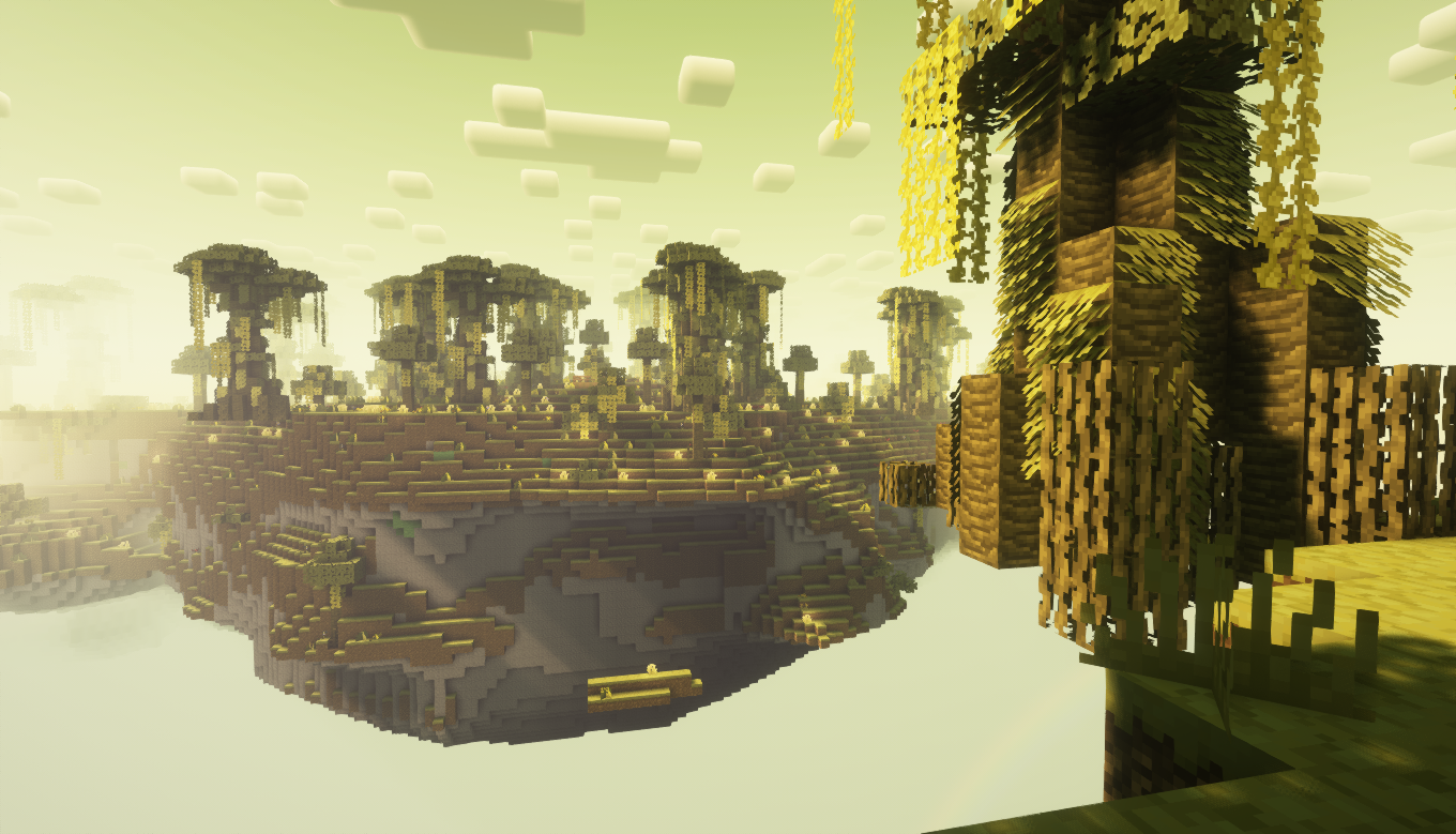 Красивый закат в Minecraft с видом на горы и океан