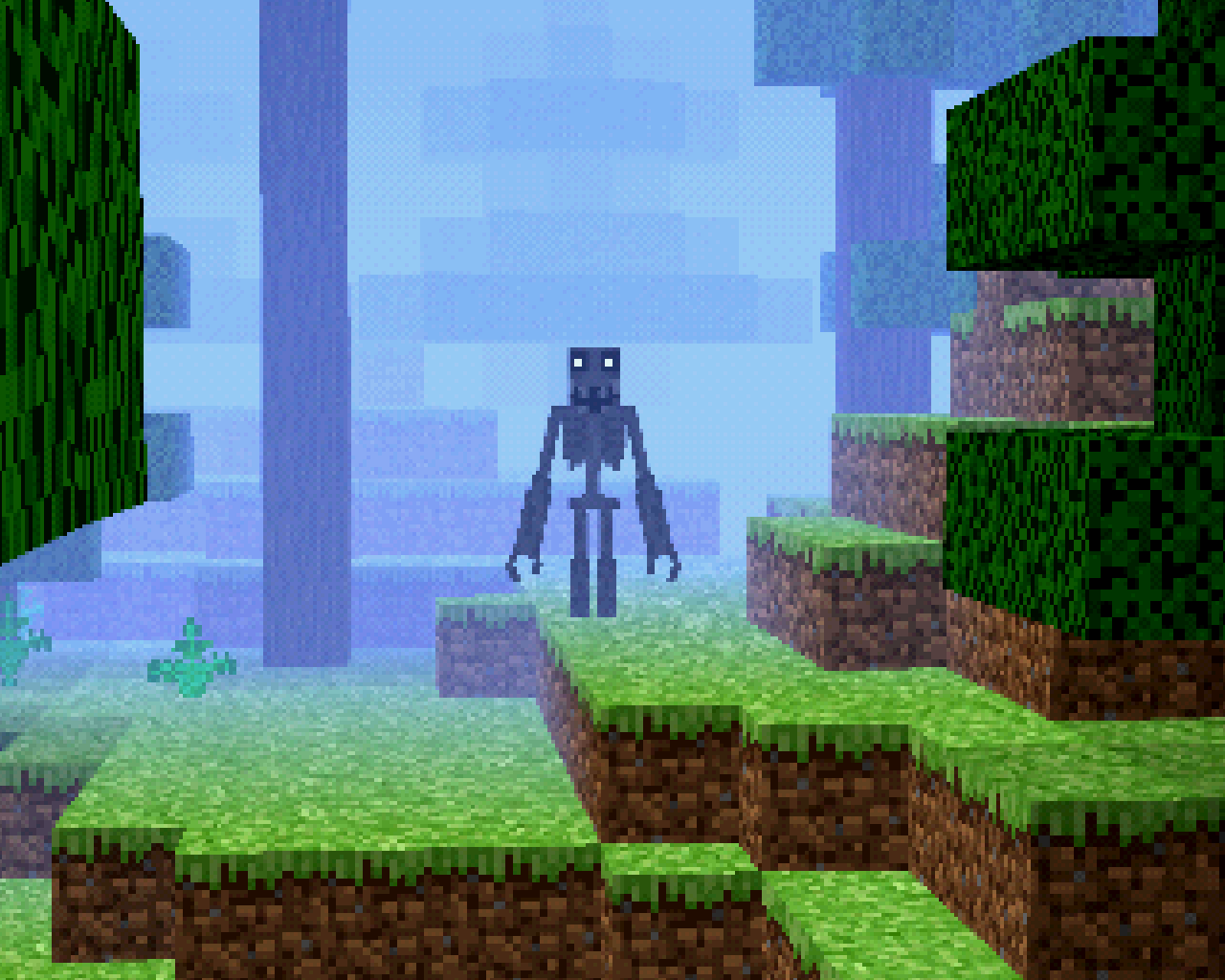 Игрок убегает от The Midnight Lurker в лесу Minecraft