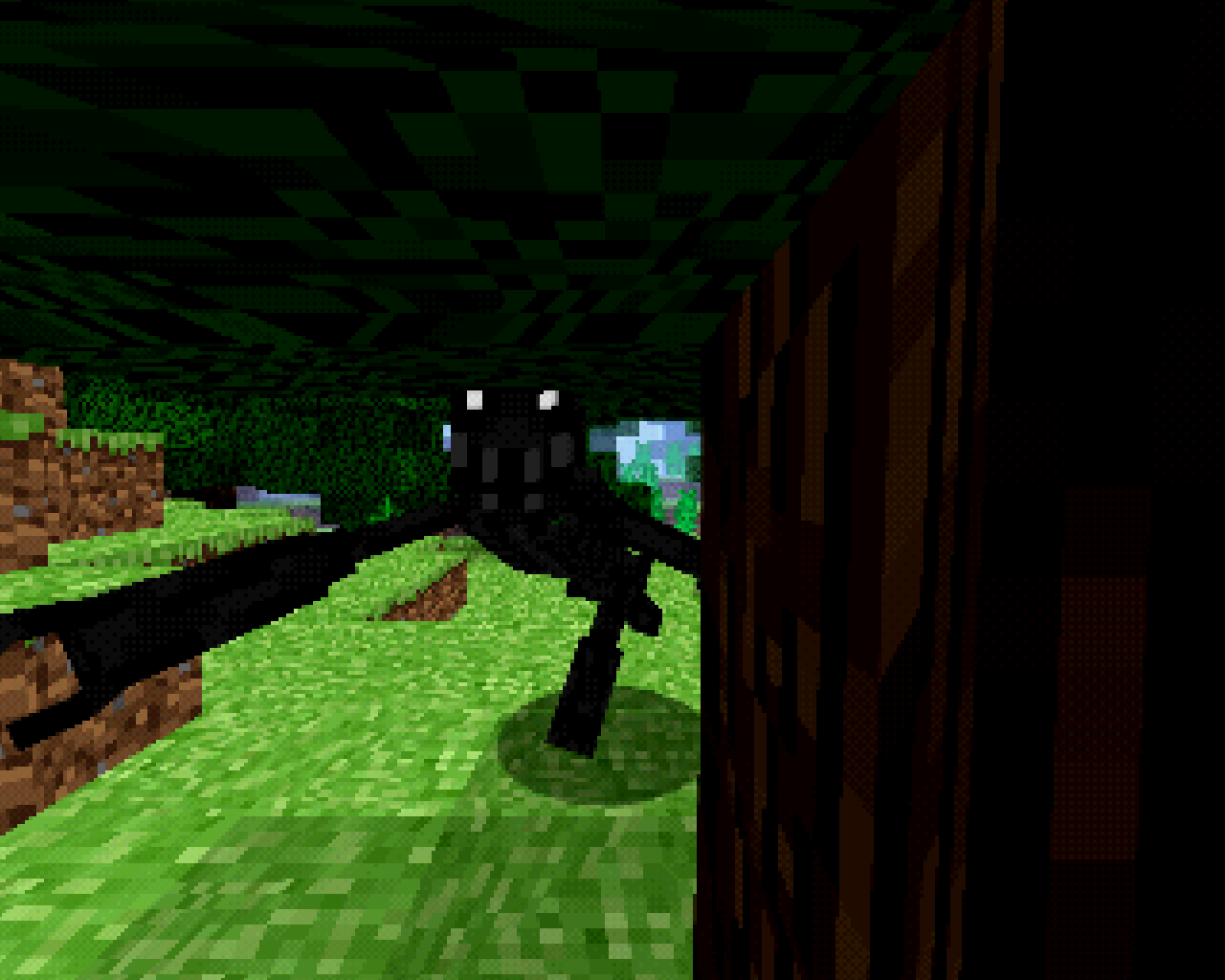 Ночной пейзаж Minecraft с жутким силуэтом The Midnight Lurker