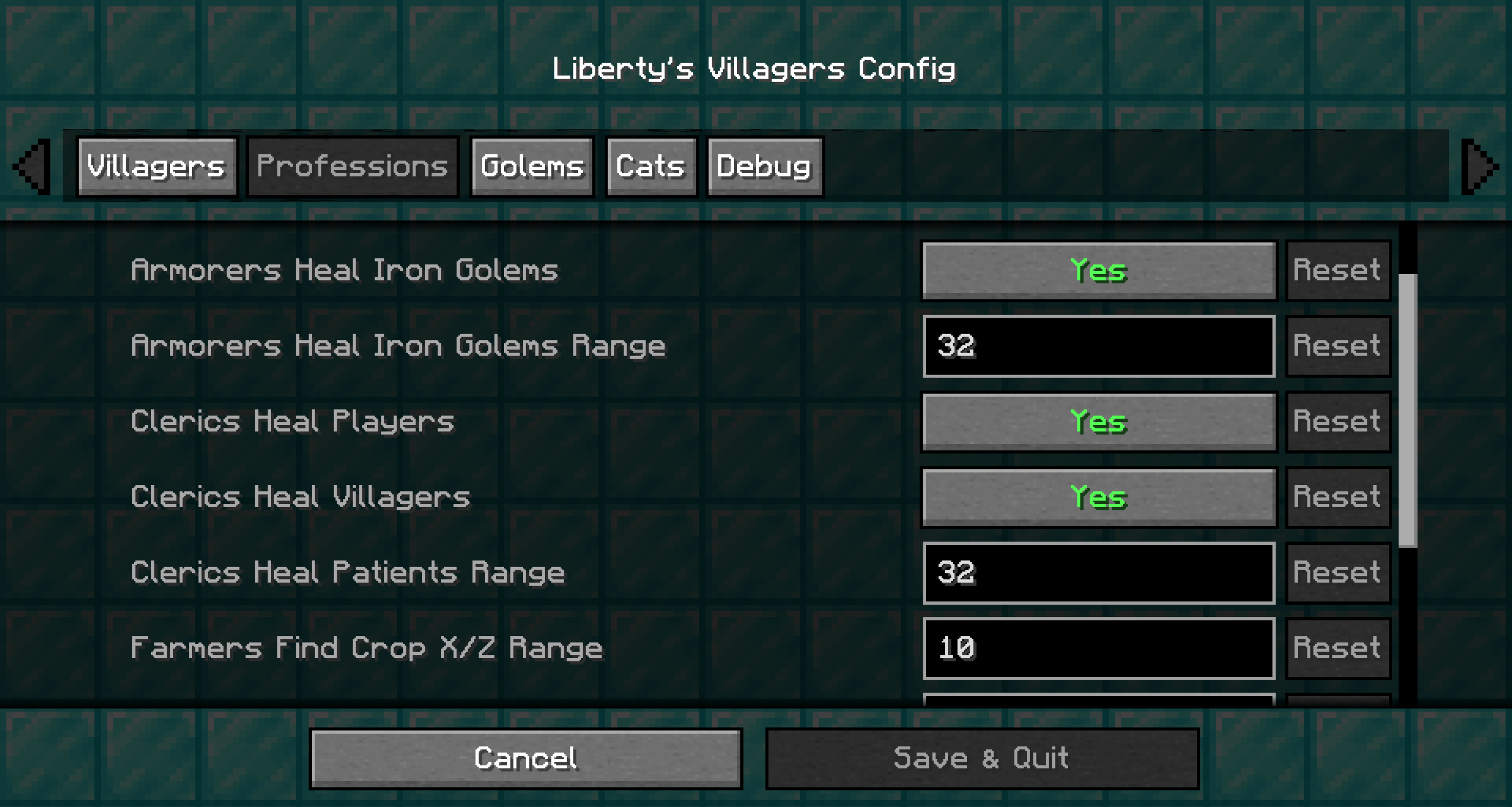 Интерфейс управления деревней в моде Liberty's Villagers