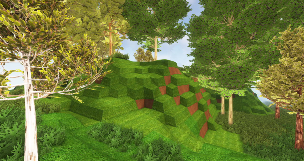 Лесной биом в Minecraft с высокими деревьями и озёрами