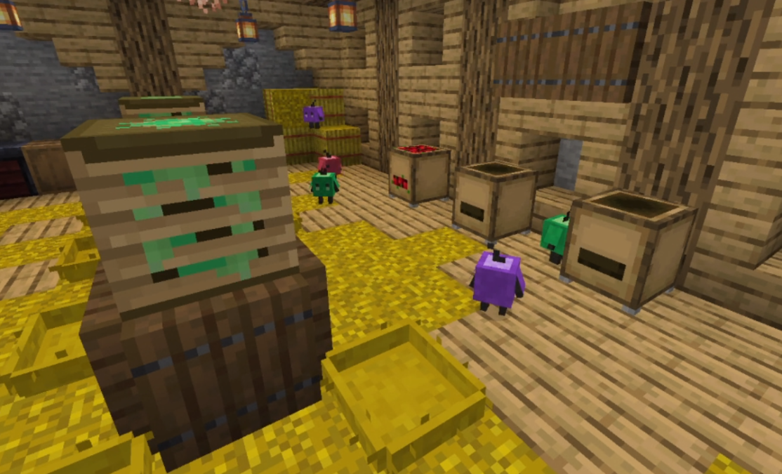 Игрок использует редстоун для создания автоматической фермы в Minecraft