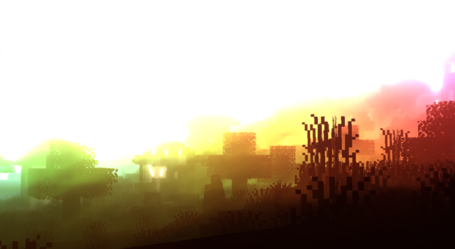Ночной пейзаж в Minecraft с шейдером Ominous, подчёркивающий мистическую атмосферу