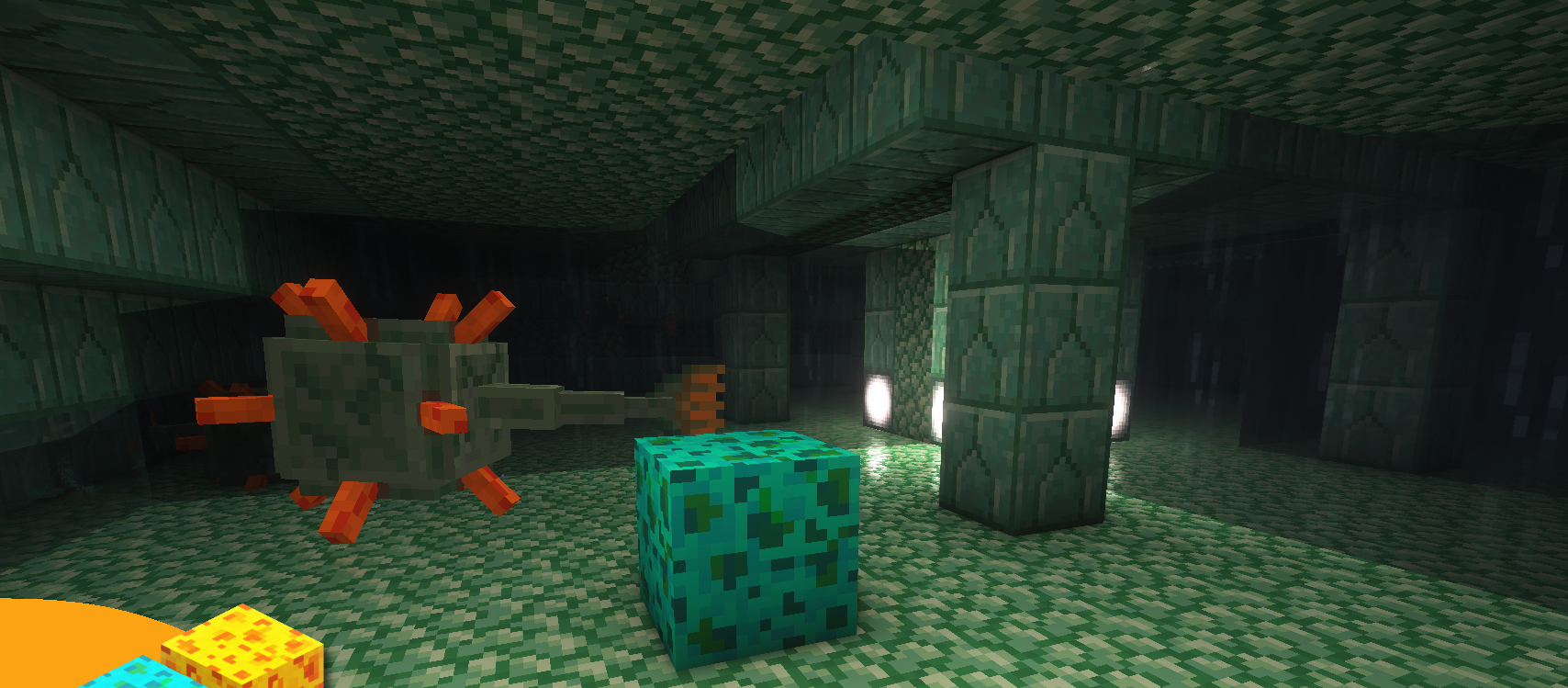 Красивый дом в Minecraft на берегу озера с садом и мостом