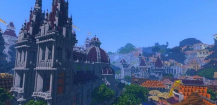Крупный город в Minecraft, построенный игроками в креативном режиме
