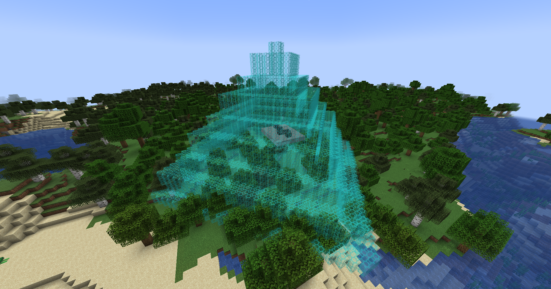 Пирамида в Minecraft, построенная в творческом режиме с использованием песчаных блоков