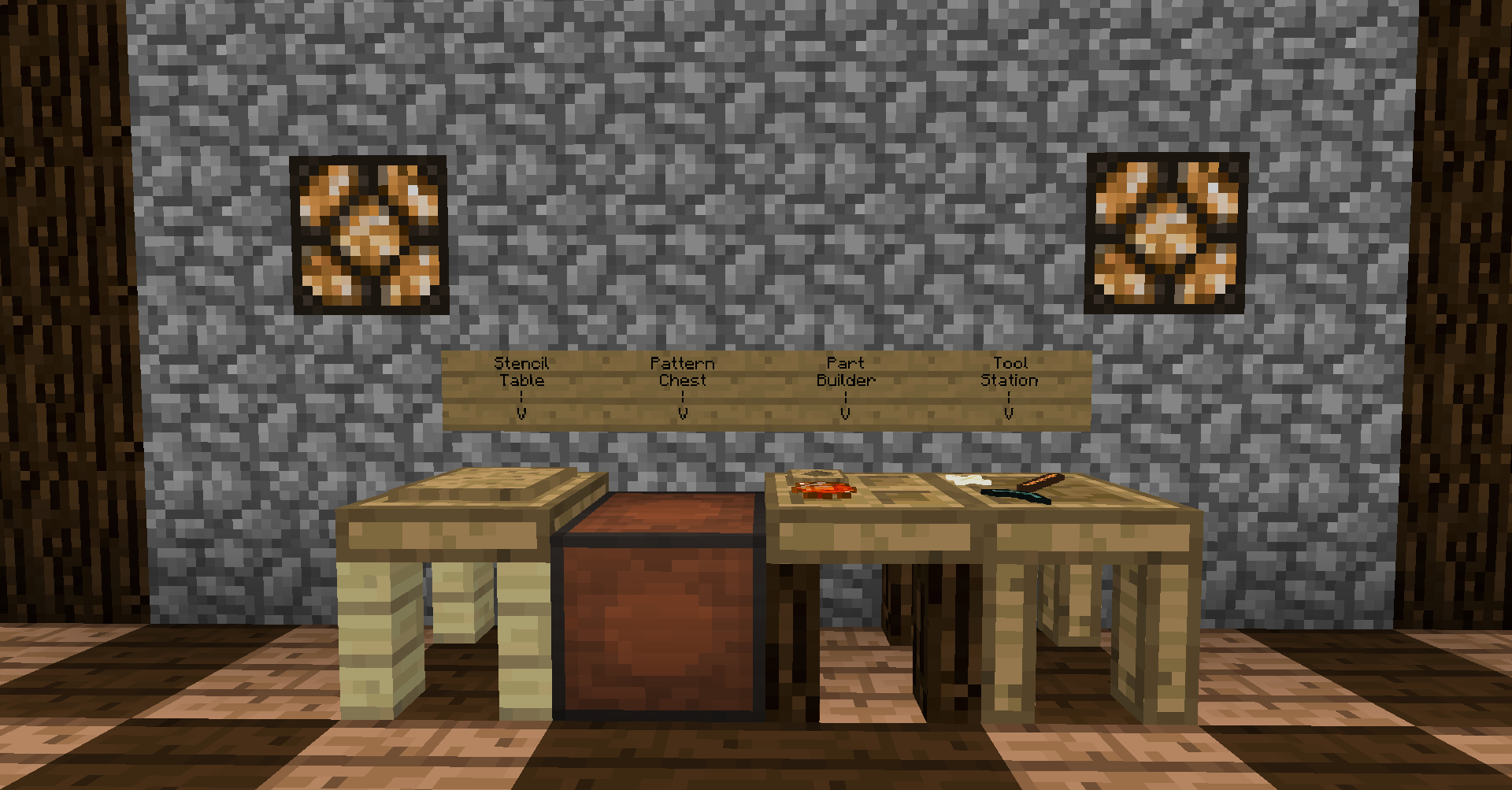 Игрок добывает дерево топором в лесу Minecraft