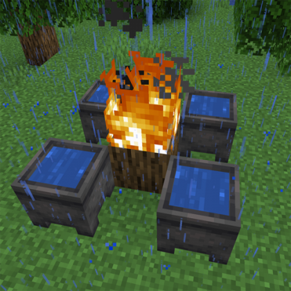 Красивый пейзаж горного биома в Minecraft с водопадом и зелеными холмами