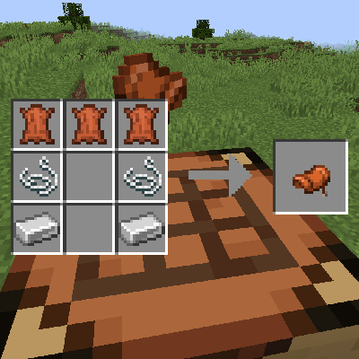 Рецепт крафта седла в Minecraft с использованием кожи и железных слитков