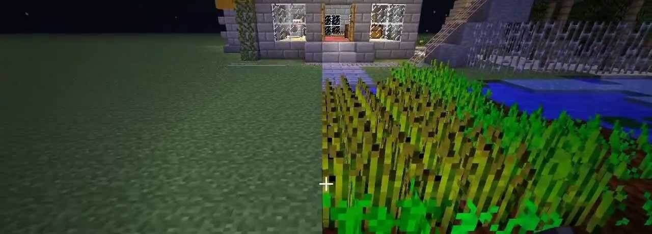Генерация мира Minecraft с разными биомами: лес, горы и река