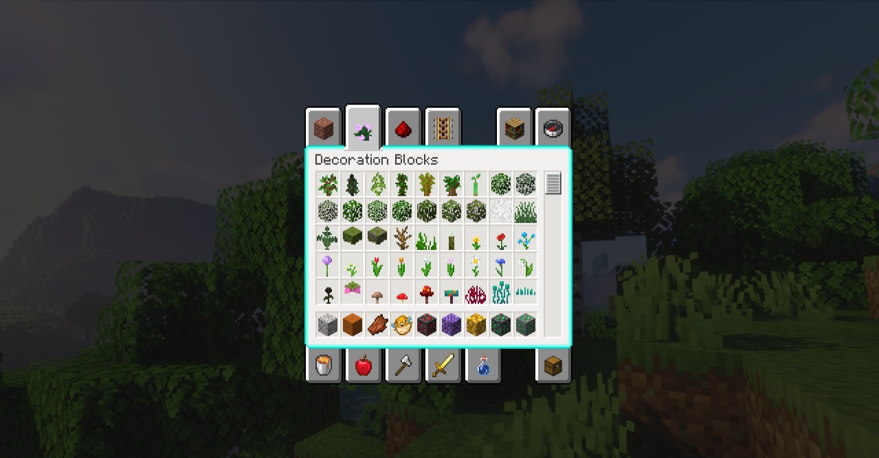 Новый инвентарь в Minecraft с синими иконками и темным фоном