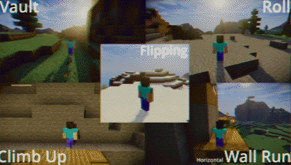 Анимация персонажа Minecraft, выполняющего сальто назад с помощью мода ParCool