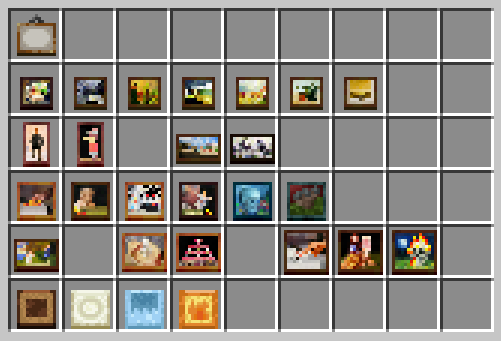 Сравнение стандартных иконок картин в Minecraft с улучшенными текстурами от Visual Painting Items