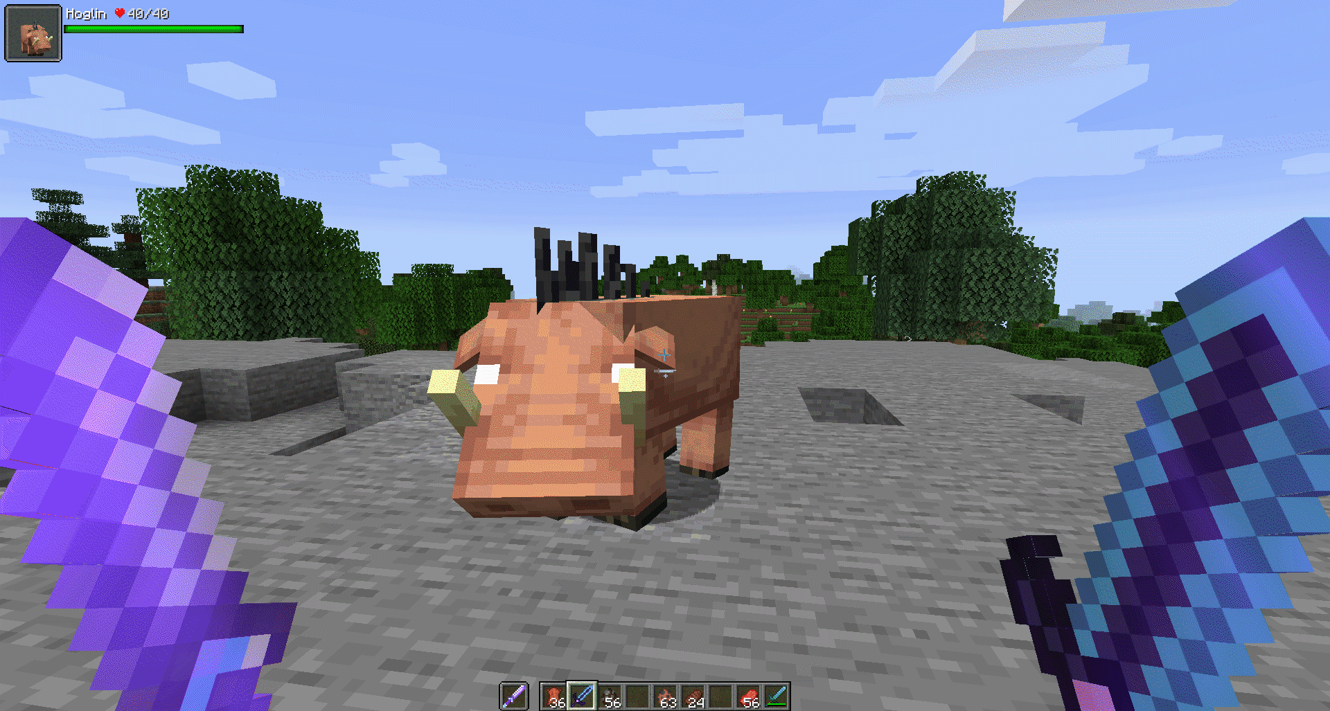 Анимация двойной атаки в Minecraft с модом Spoorn Dual Wield, показывающая синхронные удары двумя мечами