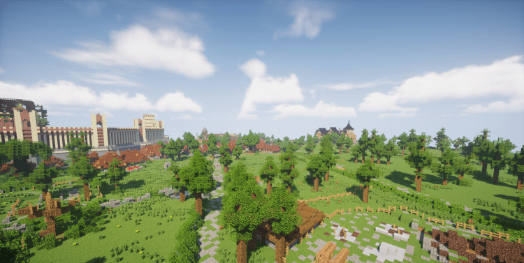 Крупный город в Minecraft, построенный игроками в креативном режиме