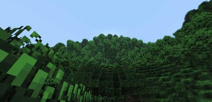 Закат в Minecraft с шейдерами Acid Shaders, создающий яркие цветовые переходы