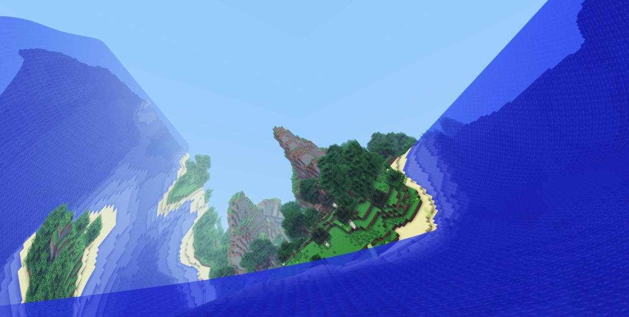 Сюрреалистичный пейзаж Minecraft с Acid Shaders: переливающиеся цвета и абстрактные формы