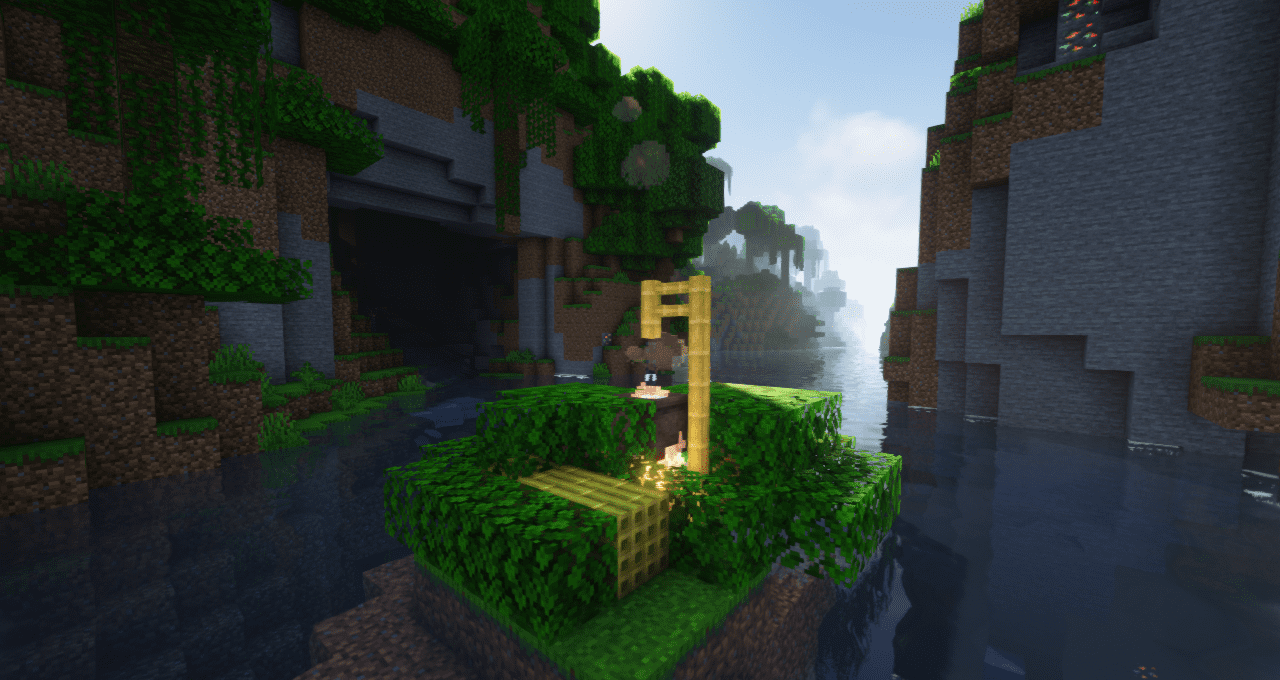 Подземная шахта в Minecraft с сундуками и рудами