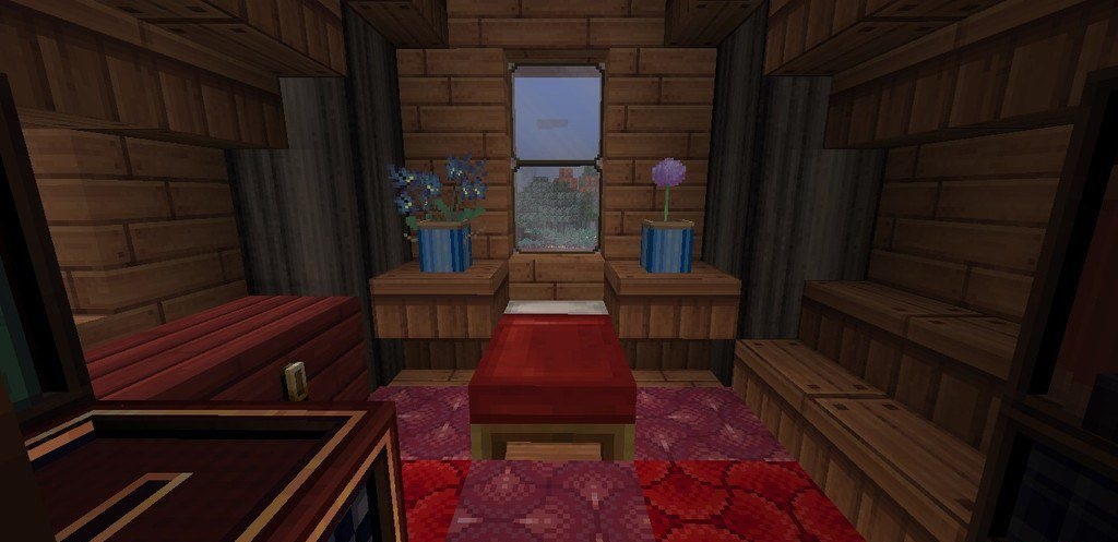 Скриншот игры Minecraft с установленным текстур-паком Aedena, демонстрирующий улучшенные блоки и окружение