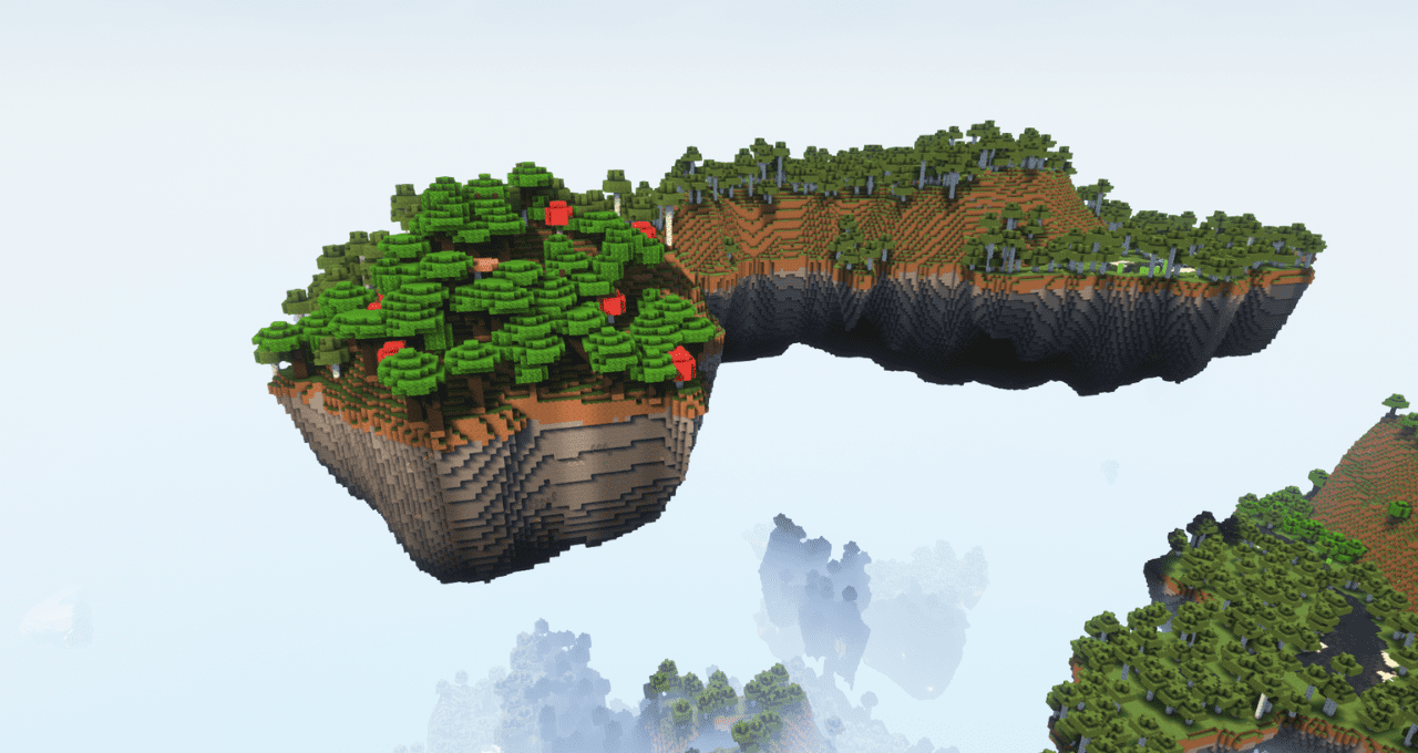 Небесный город на парящих островах в Minecraft с модом Aetherial Islands