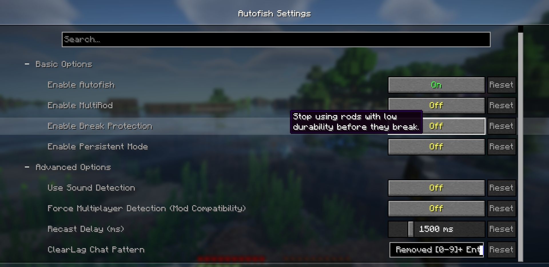Интерфейс AFK Fish Mod с настройками автоматической рыбалки