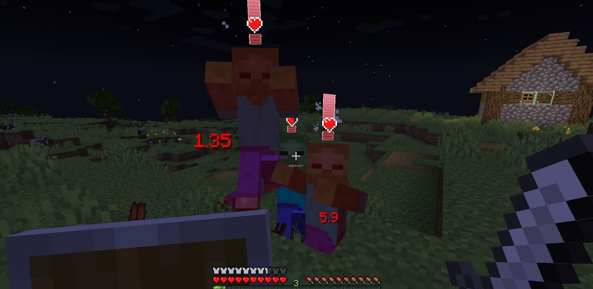 Группа мобов в Minecraft с индикаторами агрессии от мода Aggro Indicator