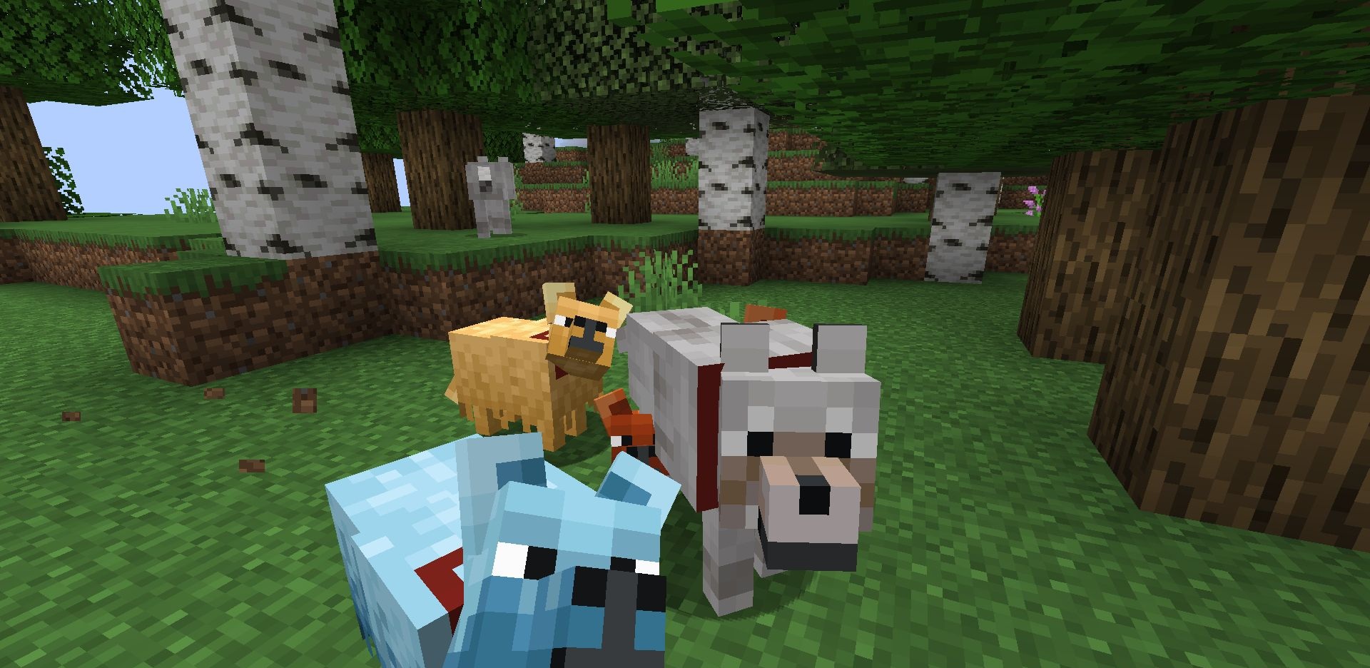 Скриншот игрового процесса с собакой и свистком в Minecraft