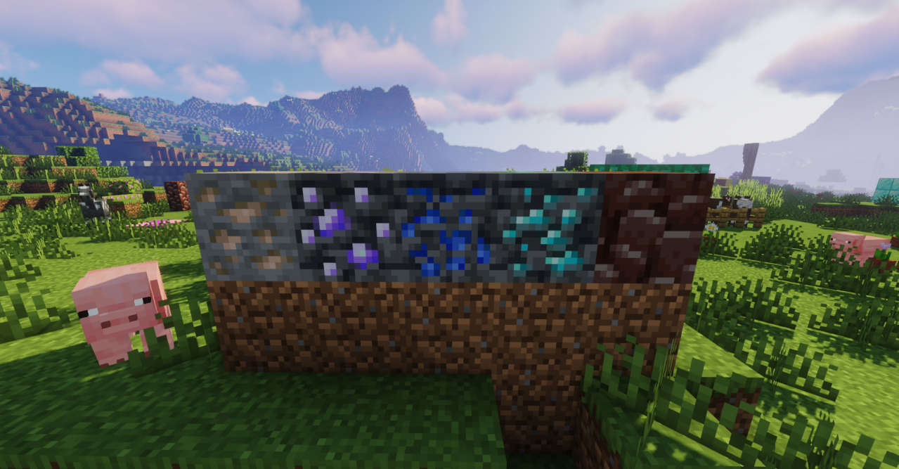 Фиолетовые изумруды в сундуке Minecraft с эффектом свечения