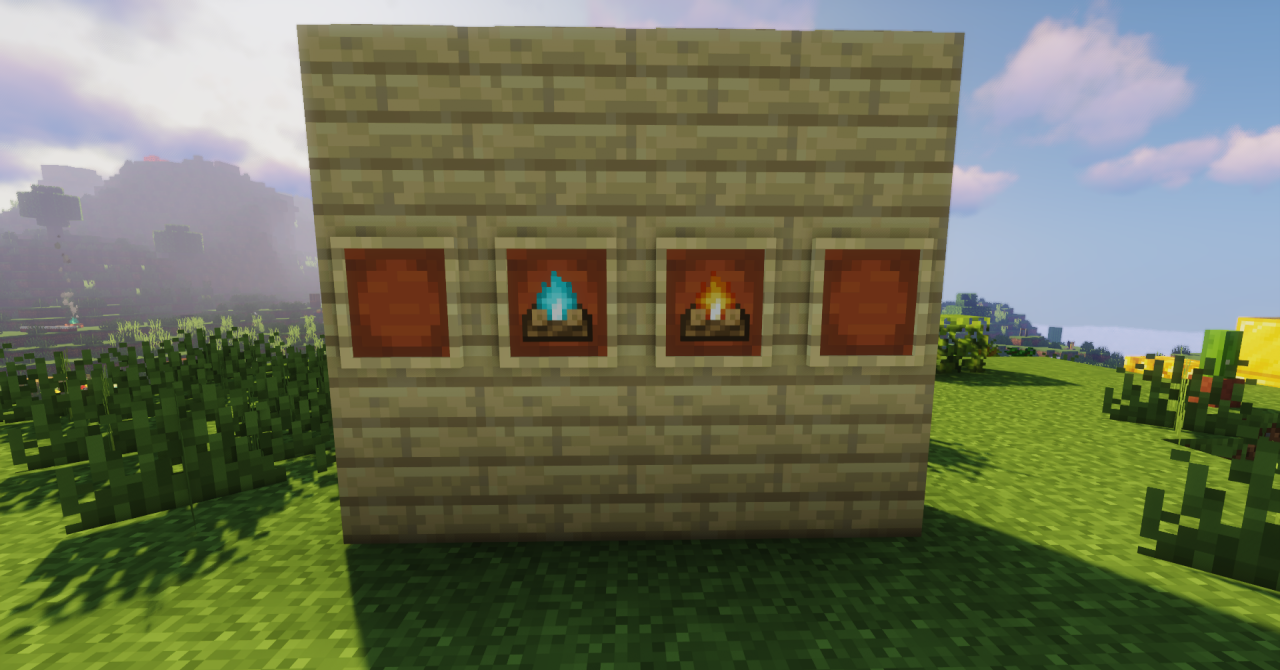 Пример анимированных текстур в Minecraft: вода, лава и огонь