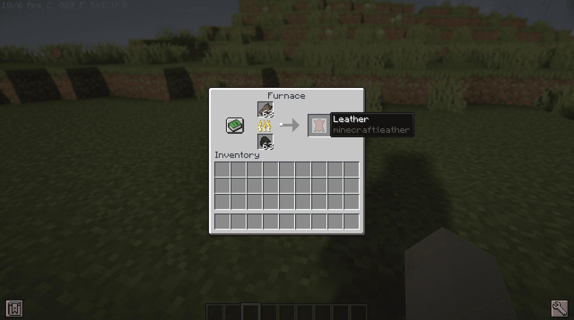 Интерфейс крафта гнилой плоти в кожу в Minecraft с модом Another Rotten Flesh To Leather