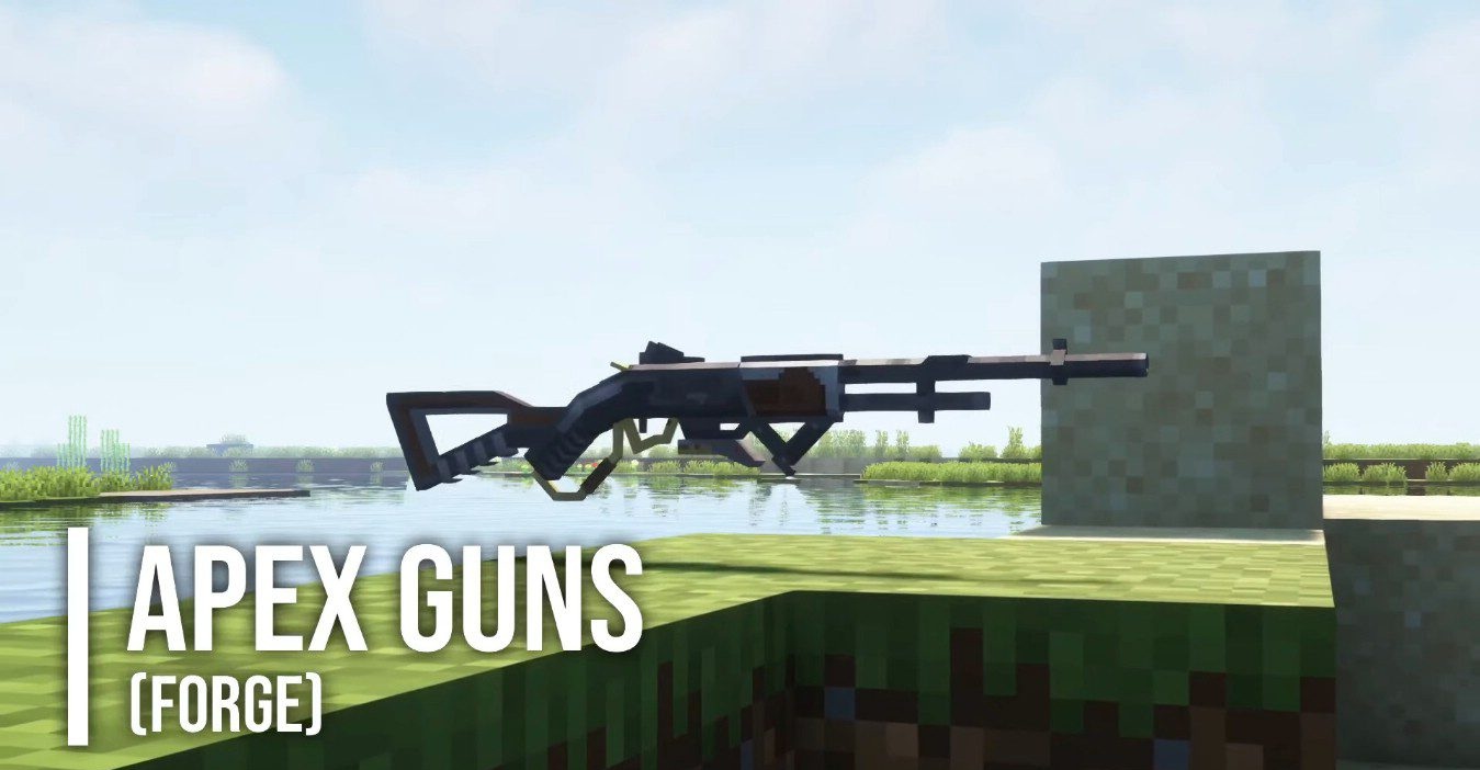 Игрок стреляет из R-301 Carbine в Minecraft с модом Apex Guns